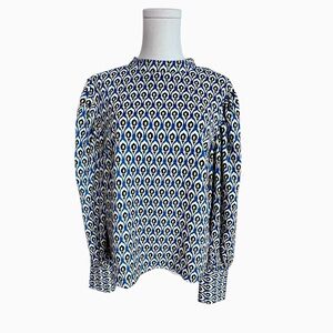 Cupcakes and Cashmere Peacock Feather High Neck Balloon Sleeve Blouse Women’s M